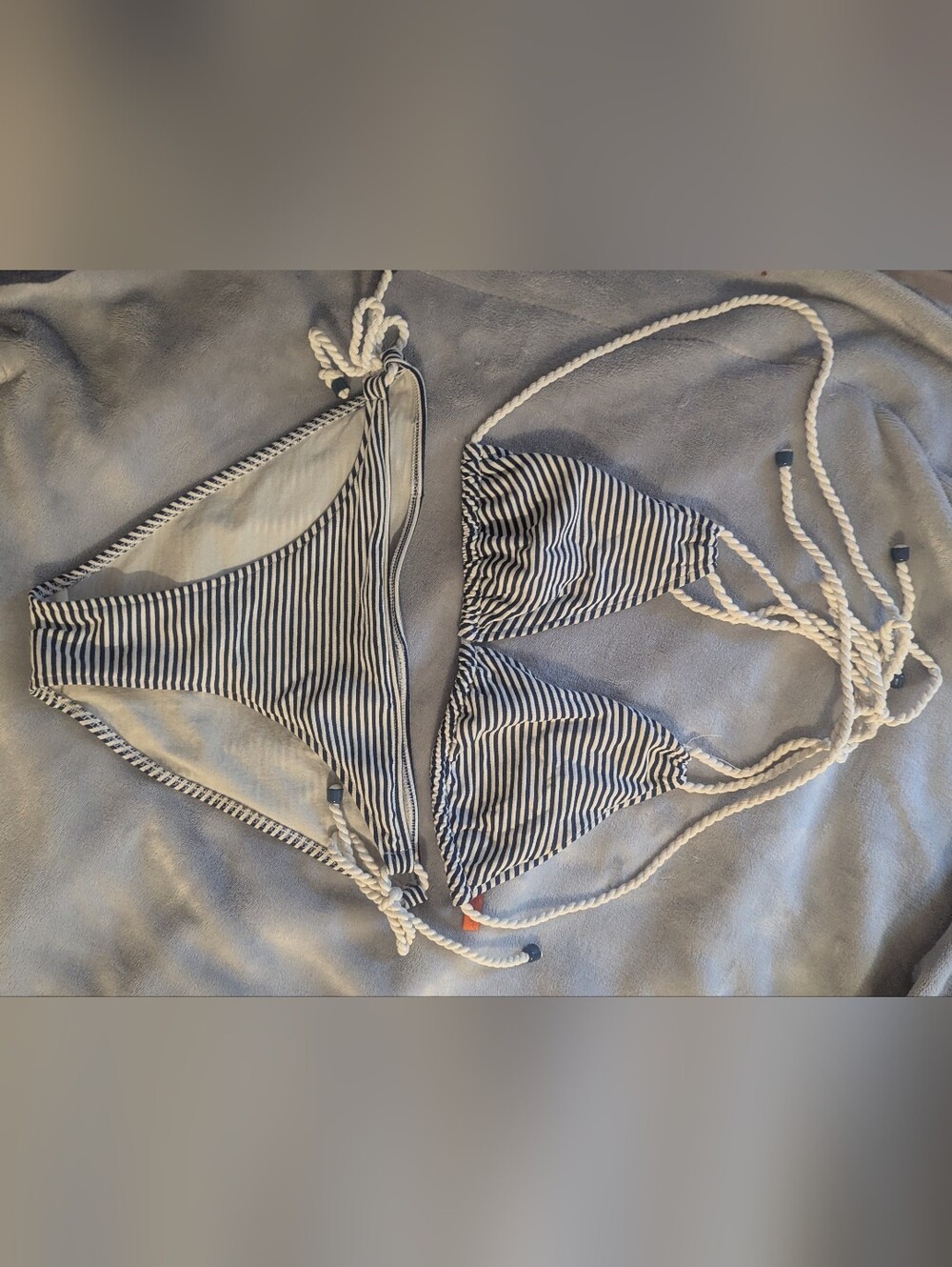 Striped Navy and White Rope-Detail Triangle Bikini
